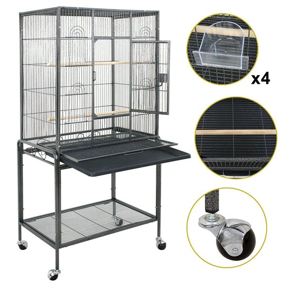 YouLoveIt 53" Bird Parrot Cage Metal Large Bird Flight Cage with Rolling Stand Chinchilla Cockatiel Conure Large Cockatiel House Metal Wheels
