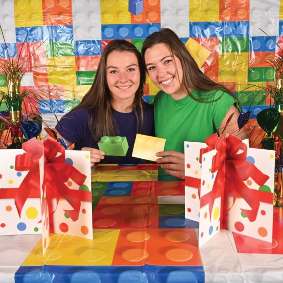 Party Central Building Block Rectangular Disposable Tablecloth - 108" - Multicolor - Pack of 12