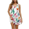thumbnail image 2 of Ovzne Robes d'Été pour Femmes Robe Imprimée Col Rond Décontractée Jupe Courte avec Poches Robe Imprimée en Solde, 2 of 6