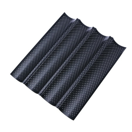 

Non-Stick Perforated French Bread Pan Mold for Baking 4 Loaves Wave Baker (Black)