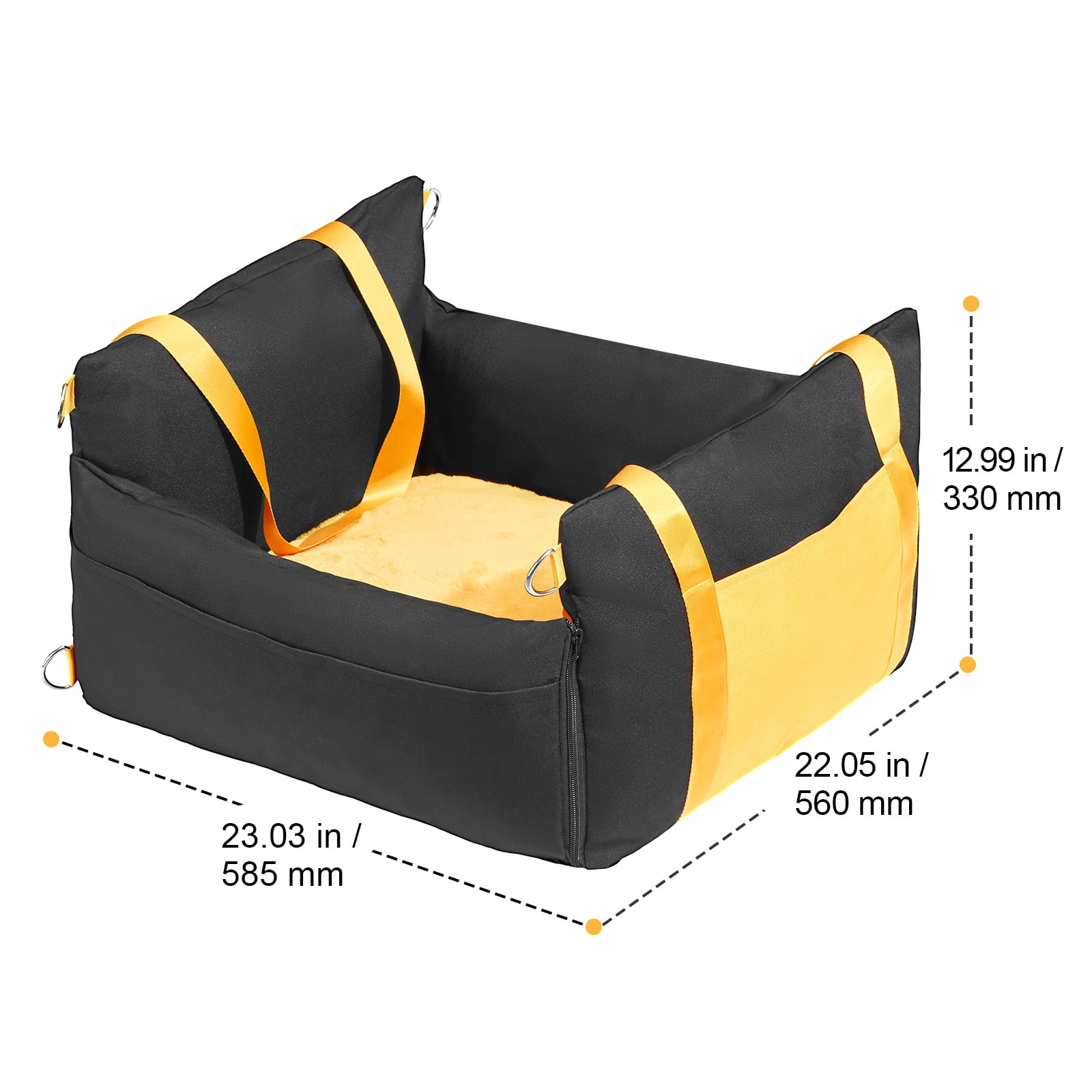 KFFKFF Pet Car Seat, Water-Resistant Booster Seat for Dogs with Handles, Storage Compartment, Safety Tether, and Soft PP Cotton Padding, Ideal for Small Dogs up to 25lbs, Black