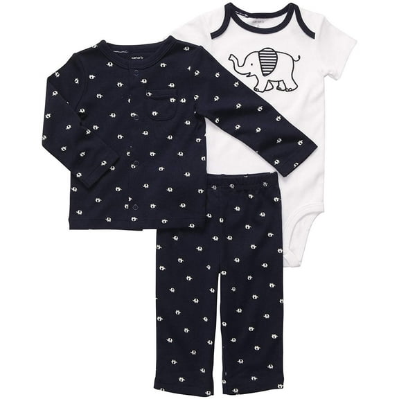 Carter's 3 Pc Cardigan Set - Navy Elephant- 3 Months