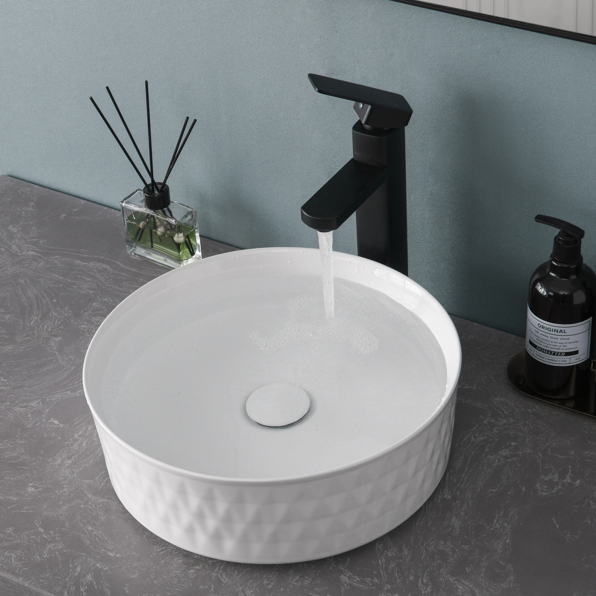 Davivy 14.2" Round Ceramic Vessel Sink – Above Counter With Pop-Up Drain, Modern White Glaze For Bathroom