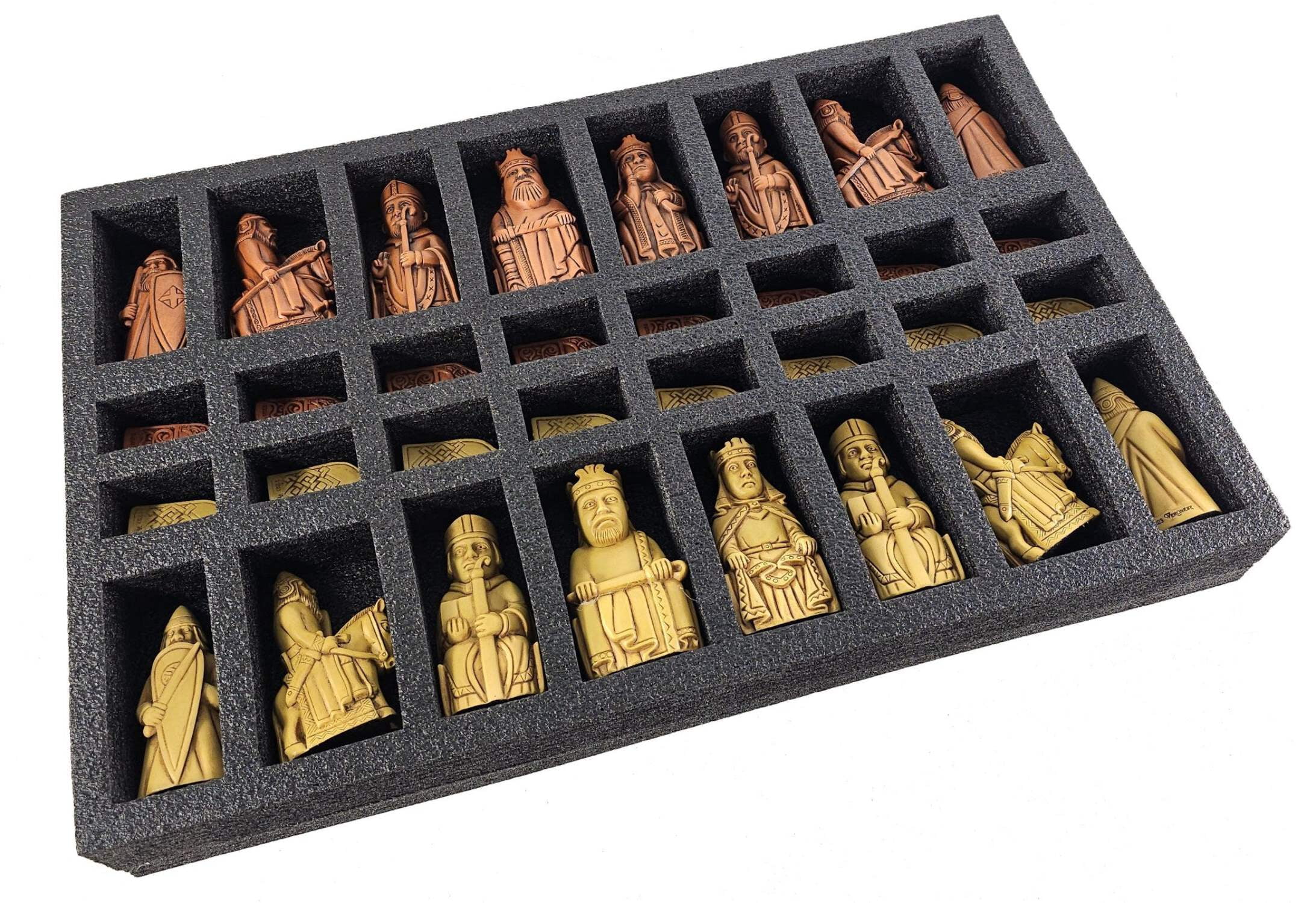 Large Isle of Lewis RUST Chess Set 3 1/4" King with 18" Cherry Color Board