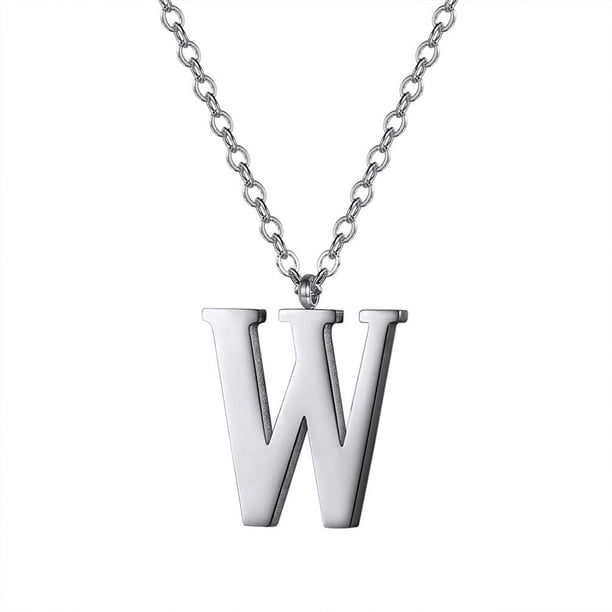 PROSTEEL Colgante Inicial W Collar de plata con letra del alfabeto, collar de acero inoxidable para mujeres y niñas, regalo de cumpleaños de joyería con encanto de nombre personalizado
