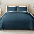 thumbnail image 3 of Whale Flotilla Microfiber California King 104"x 112" Quilt Set Lightweight Quilted Bedspreads Coverlets Set with Stars Pattern, Navy, 3 of 9