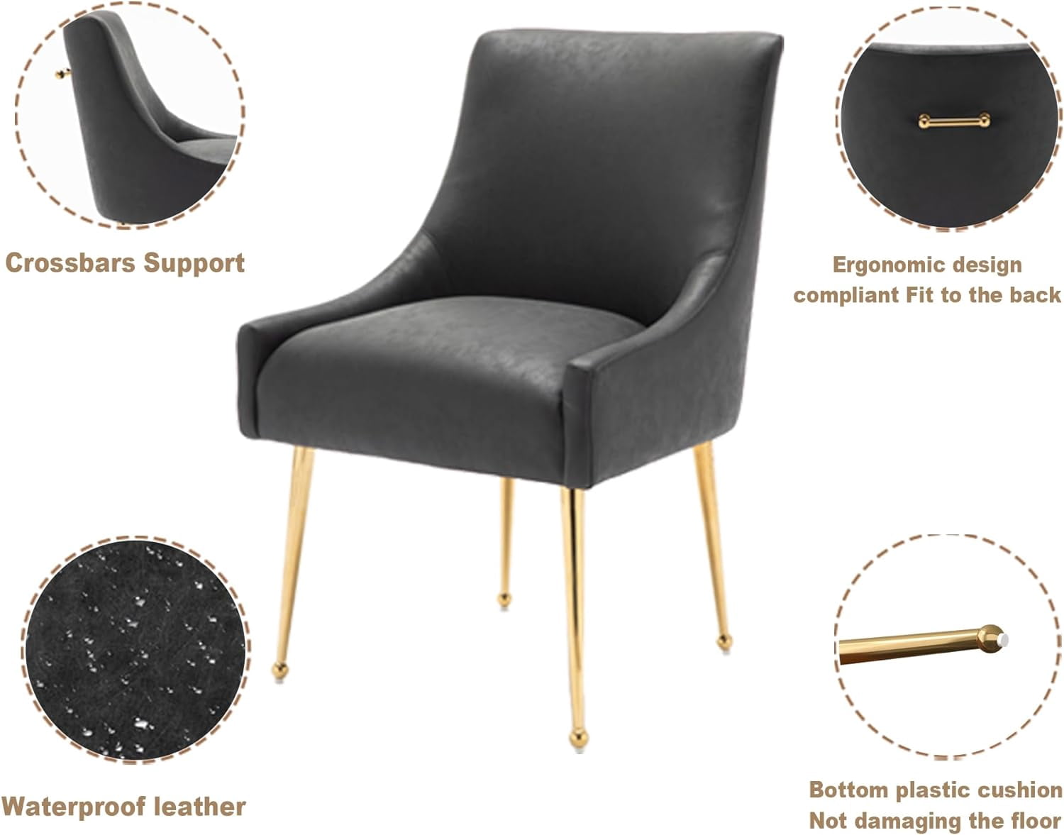 SEYNAR Modern Glam PU Leather Dining Chair or Vanity Chair Set of 2 with Rear Handle(Black)