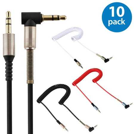 10x Afflux 3.5mm Aux Cable Audio Extension 90 Degree Angle Vehienlar Cord 3FT Auxiliary For Android Samsung iPhone iPad iPod PC Computer Laptop Tablet Speaker Home Car System Headset