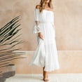 thumbnail image 3 of Women Strapless Long Sleeve White Beach Dress Summer Loose Bohemian Dress Party, 3 of 11
