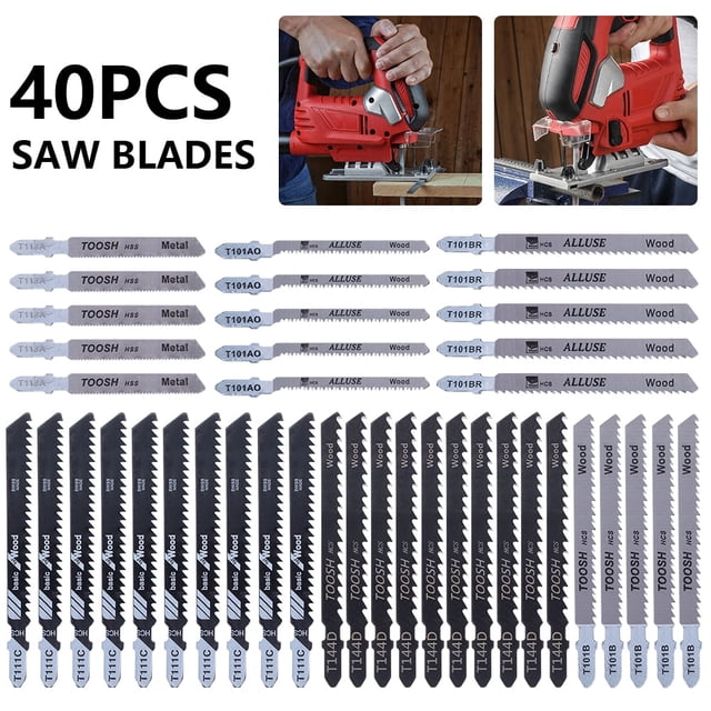 40pcs Saw Blade Set HCS High Carbon Steel Assorted Blades Fast Cut Down Saw Cutter Accessories for Wood Plastic Metal Cutting Compatible with Most Saw