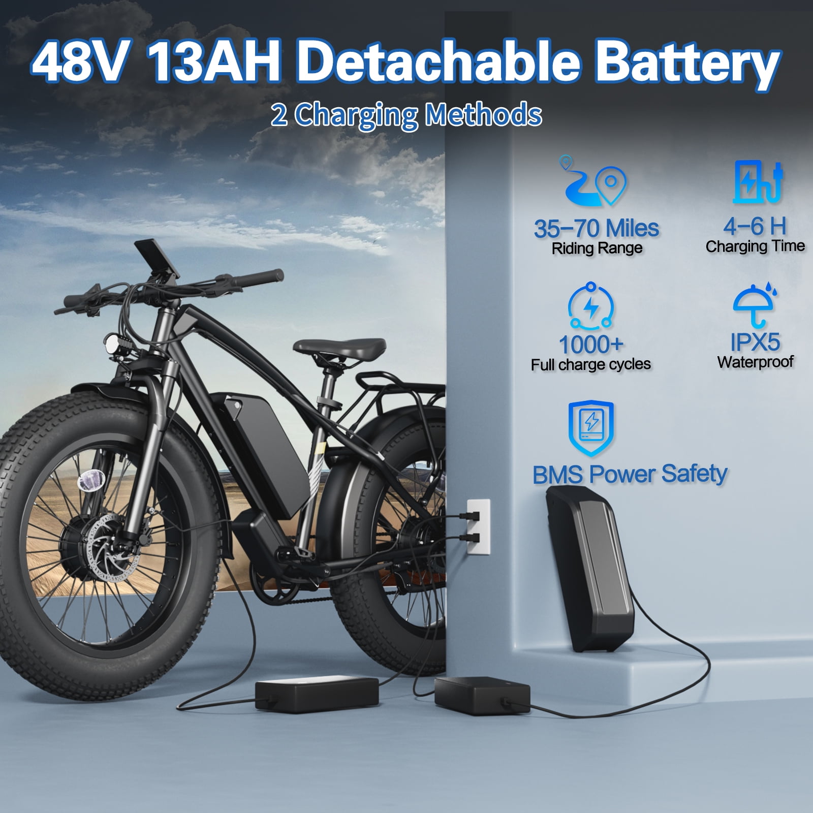 Haroma Electric ScooterBike,Electric Bike for Adults 26", 1000W (2000W Peak) E-Mountain Bike 48V 13AH UL2849