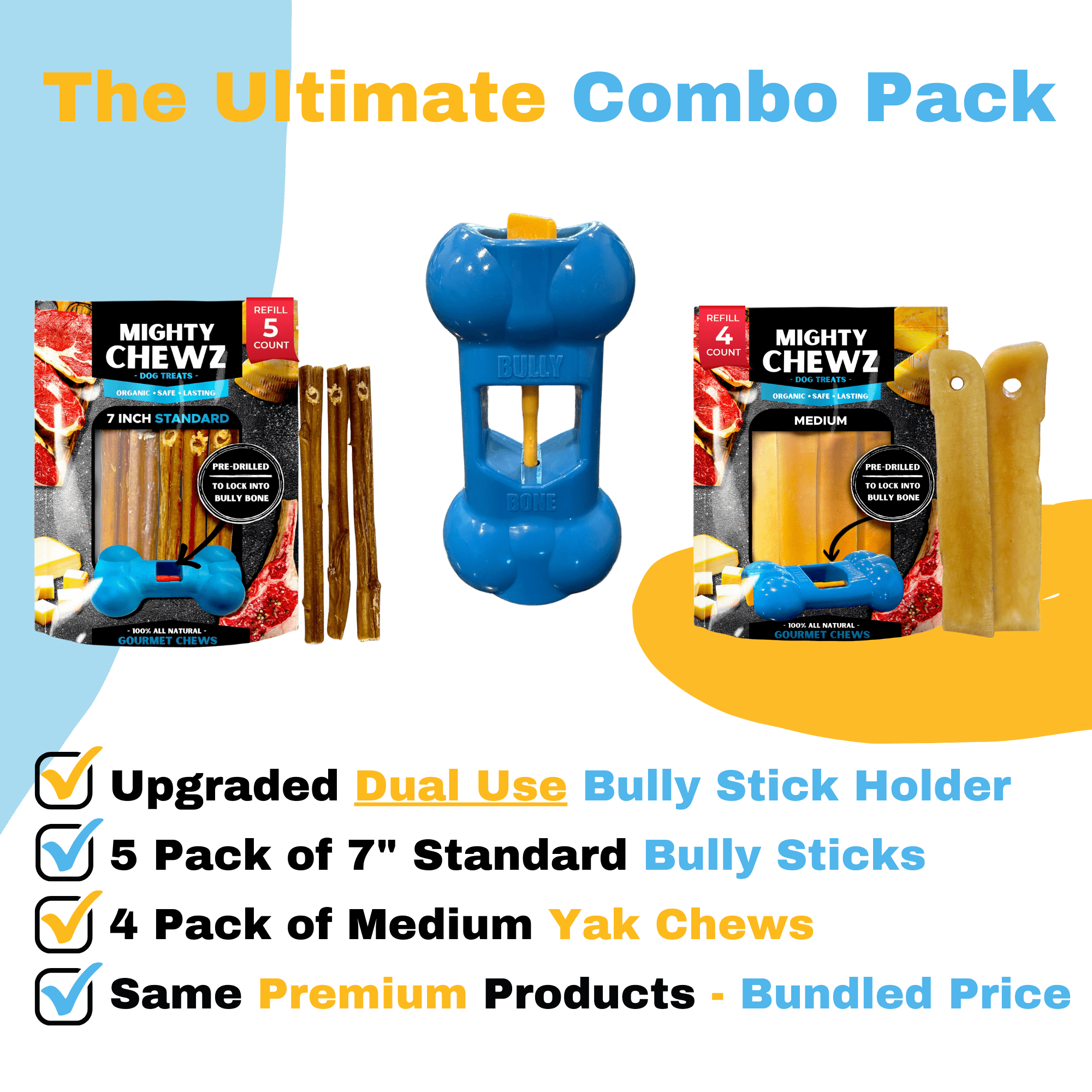 Medium Yak Cheese, Bully Stick and Bully Bone Pro Combo Pack