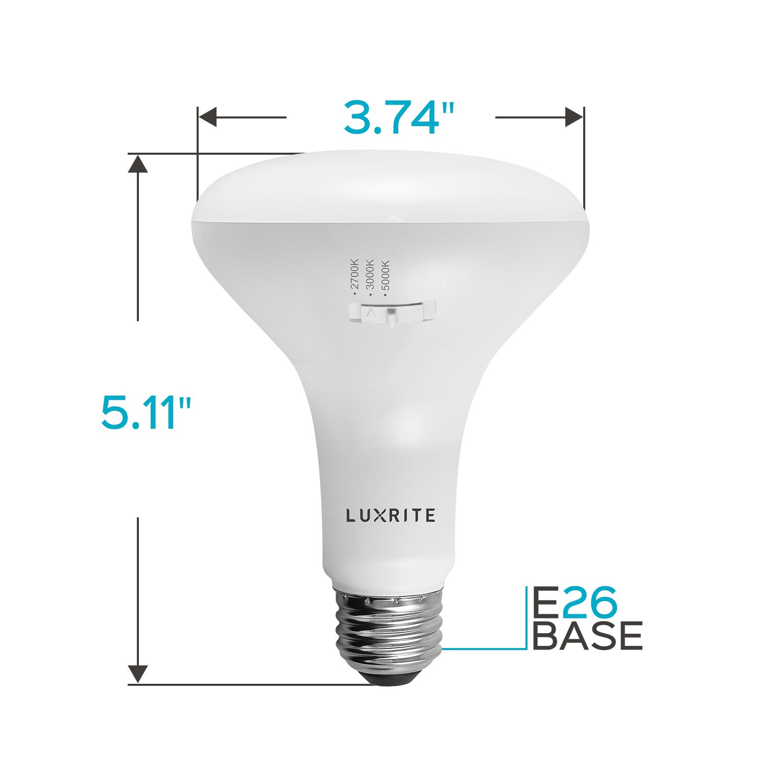 Luxrite 4-Pack BR30 LED Flood Light Bulb, 3 Color Selectable, Dimmable, 850 Lumens, 10 Watt, Damp Rated