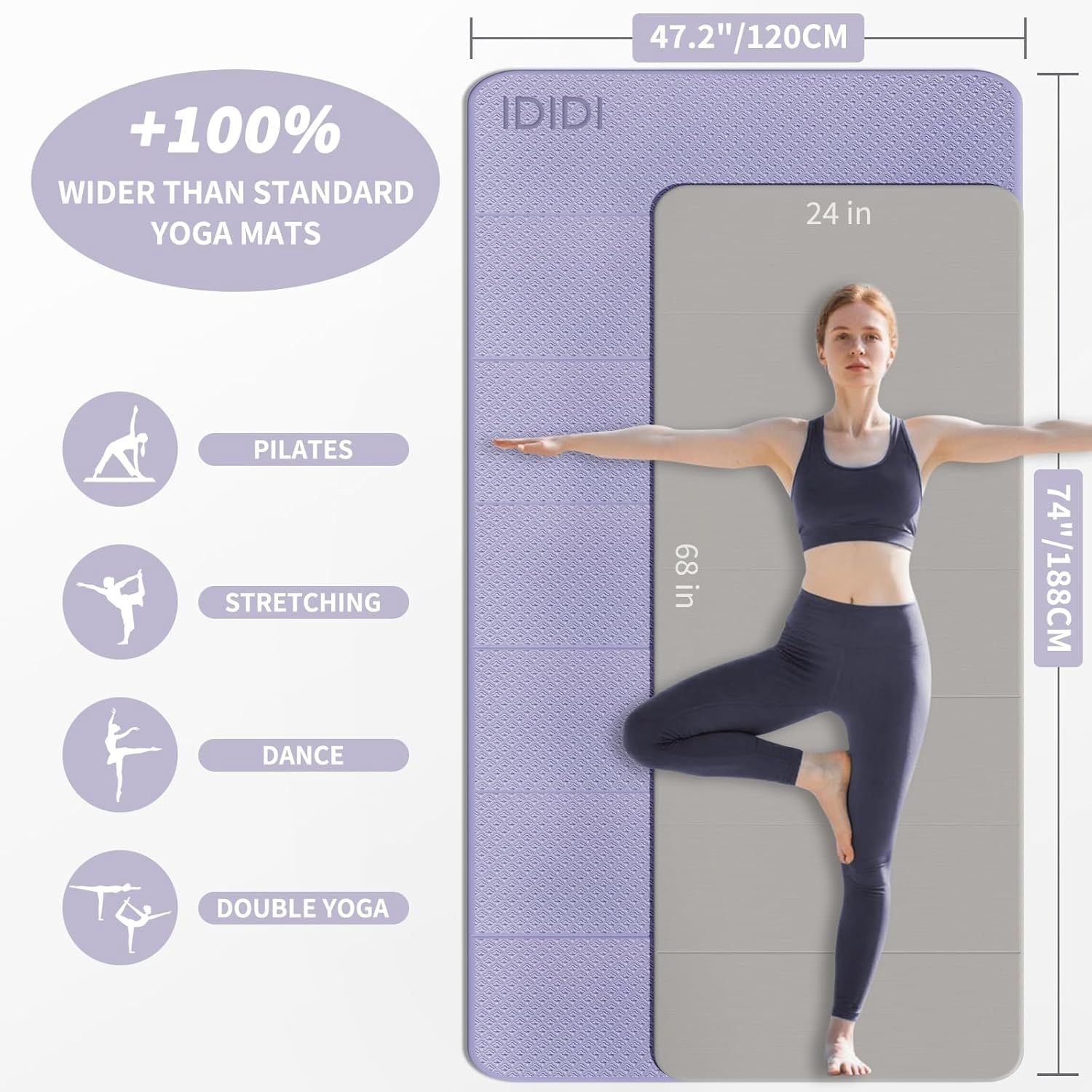 Foldable Extra Thick Large Yoga Mat 74.0 x 47.2 x 0.4 Inch Double Sided Non Slip Portable Workout Mat for Gym