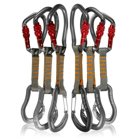 Fusion Climb 6-Pack 11cm Quickdraw Set with Techno Wave Burgundy Screw Gate Carabiner/Techno Zoom Gray Wire Gate