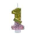 thumbnail image 2 of 1-Piece Gold & Purple Glitter Money Number Birthday Candle with Dollar Bill Accent, Cake Topper for Wealth & Celebration Parties Number 1, 2 of 6