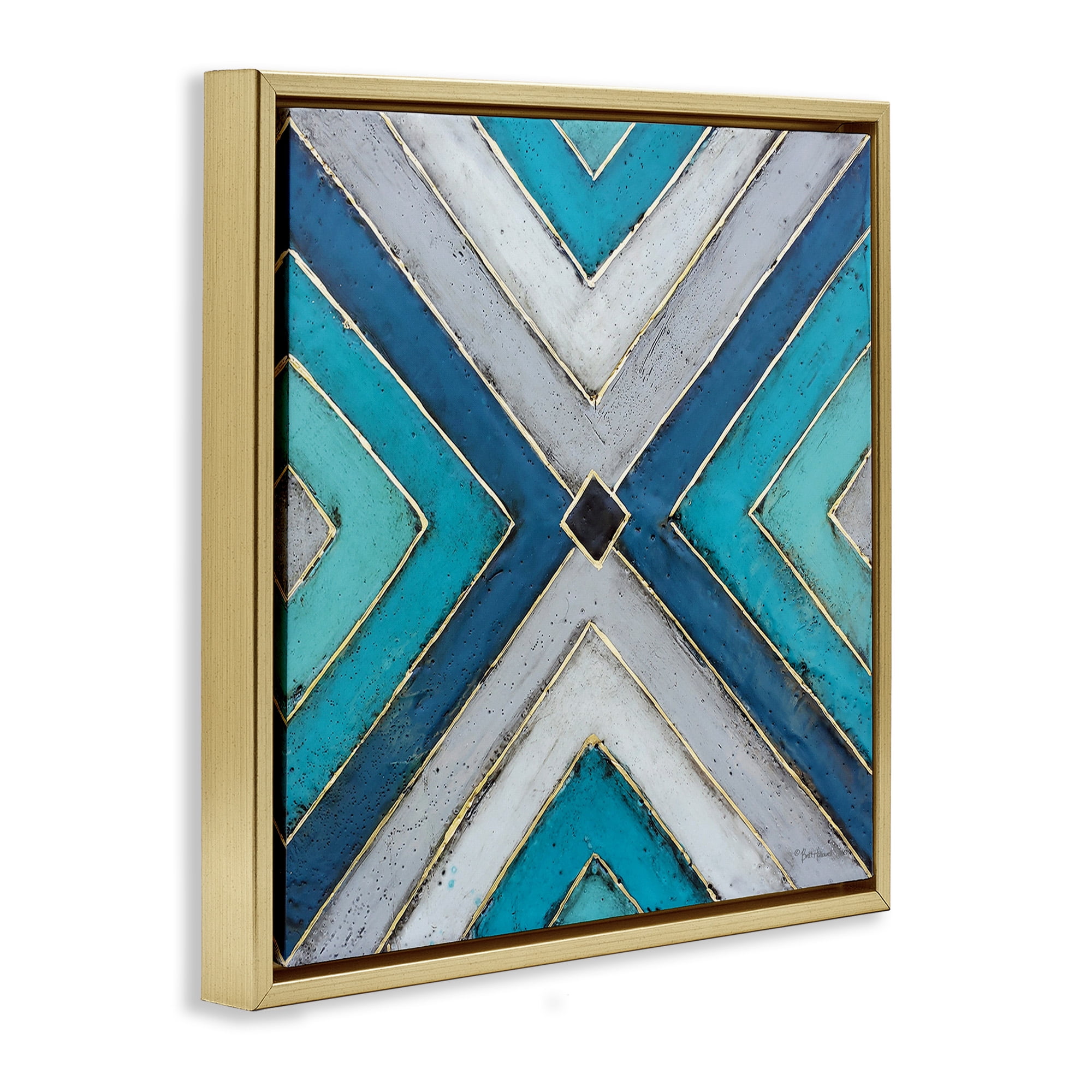 Stupell Industries Geometric Blue Symmetrical Design Abstract Photography Gold Floater Framed Canvas Art Print Wall Art, 25 x 25
