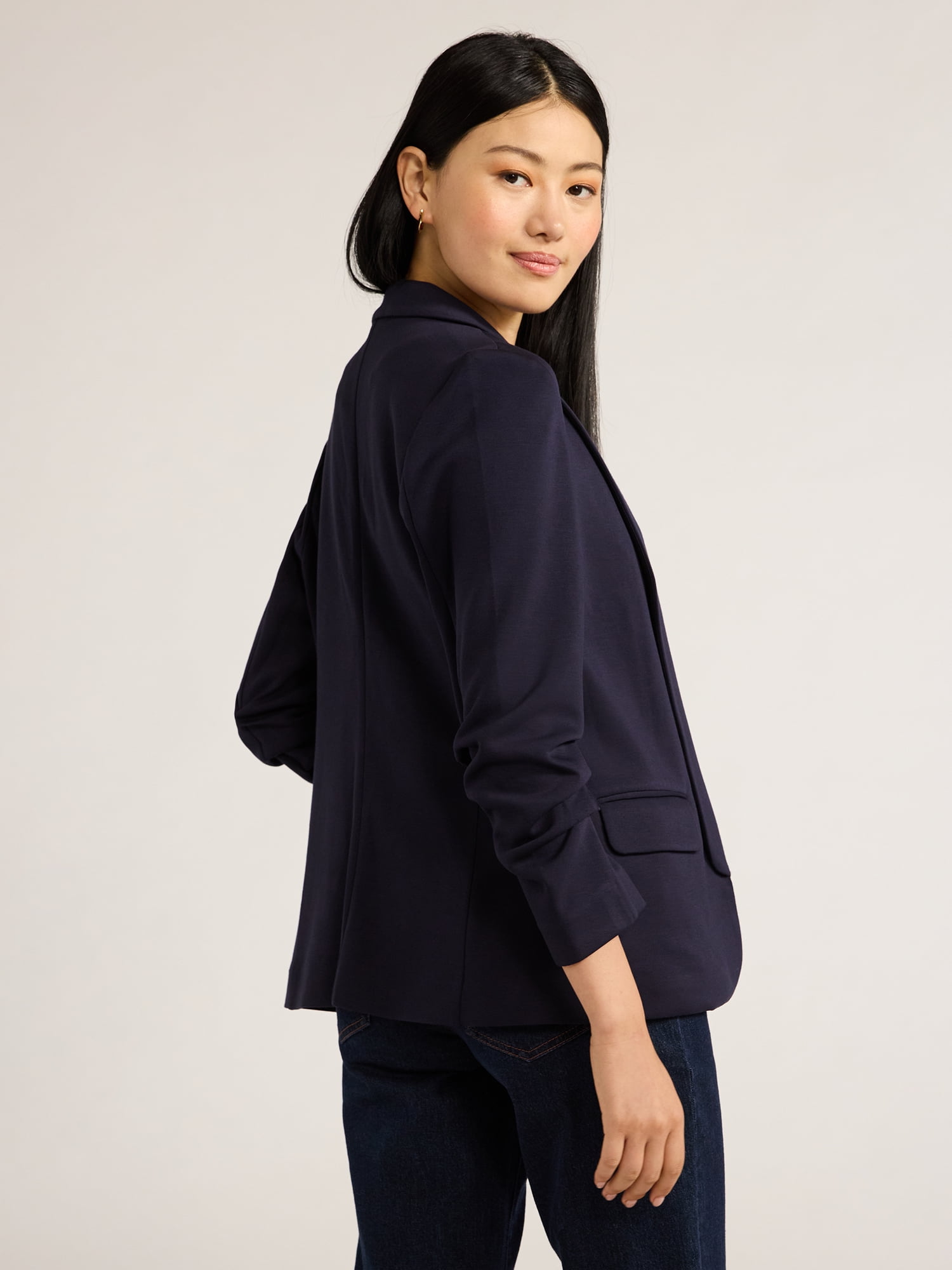 Scoop Women's and Women’s Plus Relaxed Ultimate ScubaKnit Blazer with Scrunch Sleeves, Sizes XS-4X