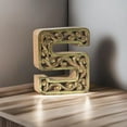 thumbnail image 5 of HANDMADE ECO-FRIENDLY "S" WOOD ALPHABET LETTER BLOCK FOR WALL MOUNT & TABLE TOP DÉCOR- , Natural-Gold Foil Color, Traditional Design, Letter Block For Study Room, Kids Room, Living Room, Hall, Offices, 5 of 5