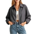 thumbnail image 6 of Tdoqot Womens Cropped Bomber Jackets- Trendy Long Sleeve Zip Up Casual Lightweight Fall Track Jacket Gray Size L, 6 of 8