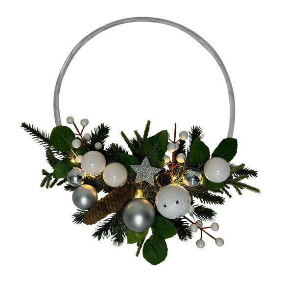 putnchl Door Wreath Christmas Wreath With LED Lights Timer And Christmas Baubles Decoration Christmas