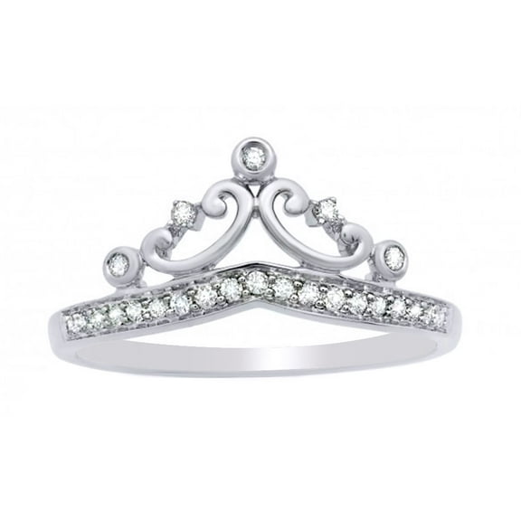 AFFY White Natural Diamond Tiara Crown Ring In 10k White Gold