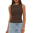 thumbnail image 5 of Womens Tops, Sleeveless Sexy Slim Tank Tops With Built In Bras Solid Color Pullover Women'S Dressy Tops Going Out Spring Tops For Women 2025 Country Concert Outfits Casual (S, Brown) ZMTing, 5 of 5