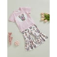 thumbnail image 2 of Aunavey Toddler Baby Girl Easter Outfits Bunny Short Sleeve T-shirt Tops Flared Rabbit Pants Summer Clothes 1-5Y, 2 of 8