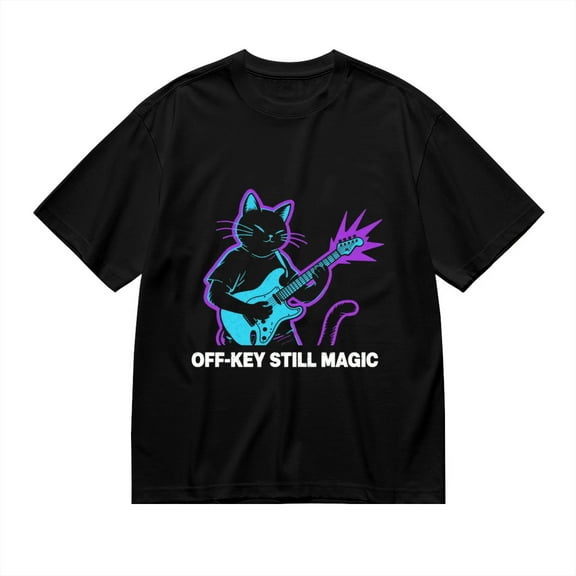 T Shirt for Men, Off-Key Still Magic,Cat Guitar Print, Vintage Graphic Tees Men, 23985971,S