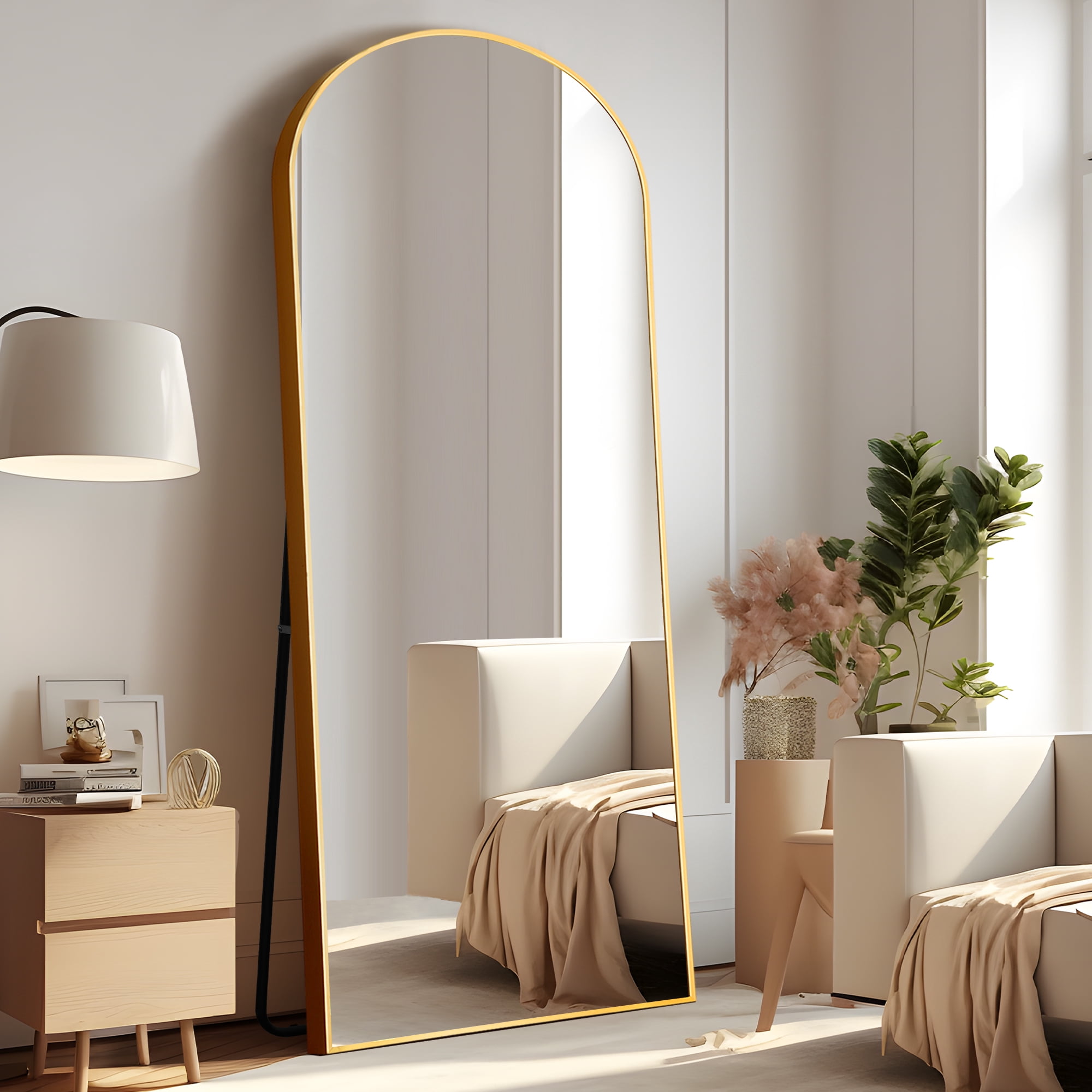 MAYEERTY 79x35 Oversized Arch Aluminum Alloy Frame Full Length Mirror Floor Mirror,Gold