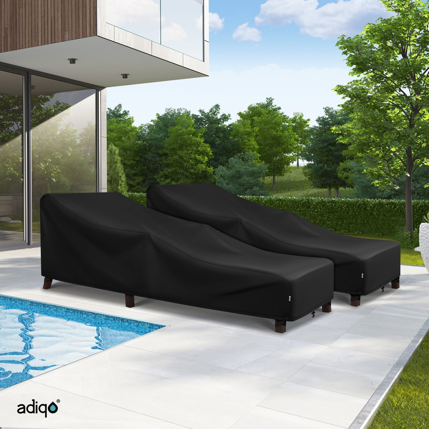Adiqo Outdoor Chaise Lounge Covers Waterproof, Patio Lounge Chair Covers for Sun Lounger Pool Sunbathing 2 Pack, 80"W x 30"D x 26"H, Black