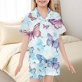 thumbnail image 3 of Little Girls Silk Pajamas Set Graphic Print Shirt and Pant Set with Pockets Satin Button-Down Comfortable Home Outfit Set 2 Piece Sets Pajamas for Kids 12-13 Years, 3 of 5