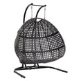 thumbnail image 4 of 2 Person Double Hanging Swing Egg Chairs,Indoor Outdoor Wicker Hanging Hammock with Stand,Cushioned Loveseat Chaise Lounger,Perfect for Patio Garden Porch Backyard House Indoor Decor, Black, 4 of 7