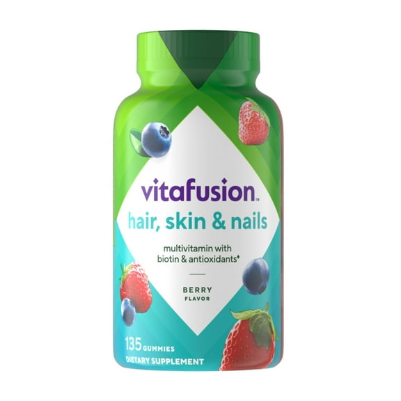 vitafusion Hair, Skin & Nails Gummy Multivitamin with Biotin & Antioxidants, Raspberry Flavor, 135ct