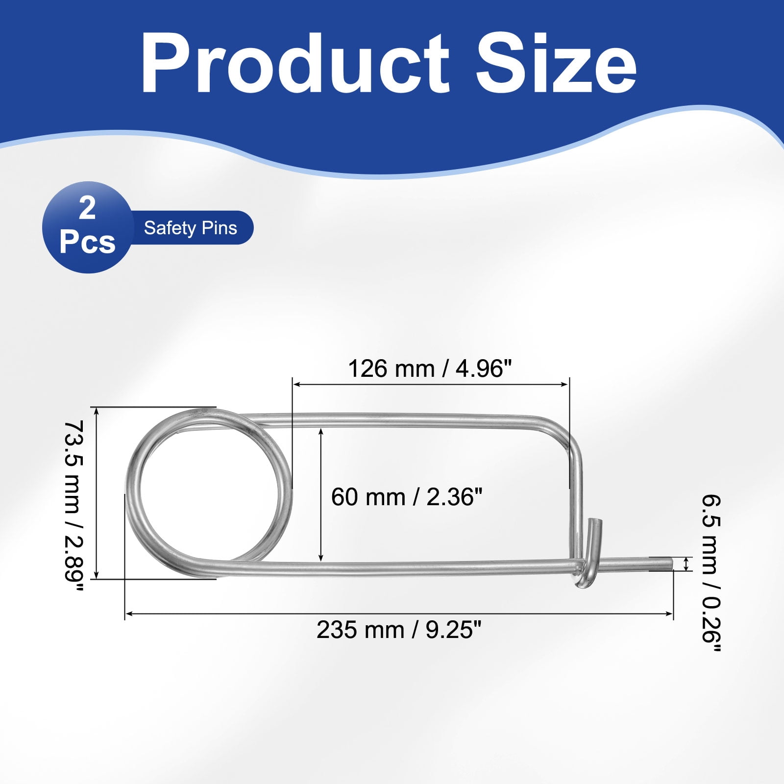 2 Pack Brooch Shape Cotter Safety Pins, 0.26x4.96 Inch Zinc-Plated Carbon Steel Quick Lock Fastener for Farm, Lawn, Garden Hitch