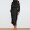 thumbnail image 2 of IDOPIP Women's Elegant Long Sleeve Satin Dress Mock Neck Elastic Waist Cocktail Party Maxi Dress, 2 of 8