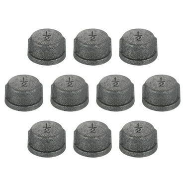 10 Pack 1/2" Round Head Steel Threaded Pipe Fitting Caps, Black