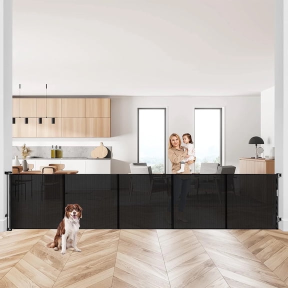 Retractable Baby Gate,HDJ 120 in. Wide x 34 in. Tall Baby Safety Gate for Stairs Doorways,Metal Dog Gate,Extra Wide,Black