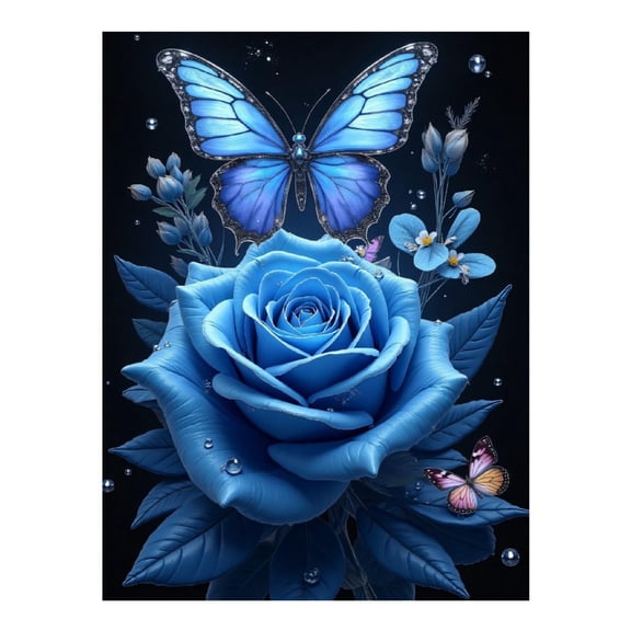 Diamond Art Kit for Adults, Butterfly Rose Blue Print No.80 Diamond Painting for Adults Beginners, 5D DIY Diamond Art Painting Kits, Colorful Diamond Painting Craft for Home Decor 12x16