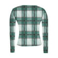 thumbnail image 4 of Tops for Women Long Sleeved Plaid Casual Round Neck Printing Fitting Pit Stripe Blouse Army Green M, 4 of 6