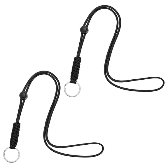 Uxcell 2-Pack Lanyards for ID Badges, Black Adjustable Keychain Long Key Neck Lanyard Strap with Keyring ID Holder Folder