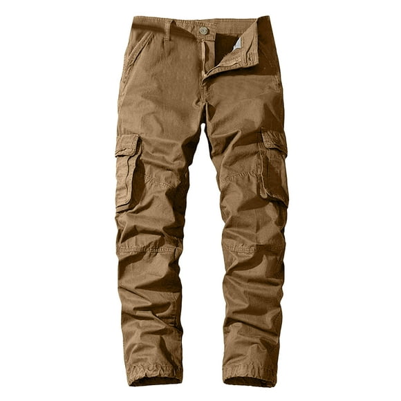 nsendm Mens Pants Adult Male Pants Carpenter Pants for Men Mens Cotton Four Seasons Fashion Simple Solid Color Elastic Waist Overalls Pants 6 Memory(Khaki,XL/36)
