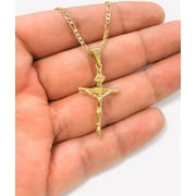 Prime Jewelry 14K Gold Filled Cross Necklace 20 Figaro Link for Men Women 33x18mm