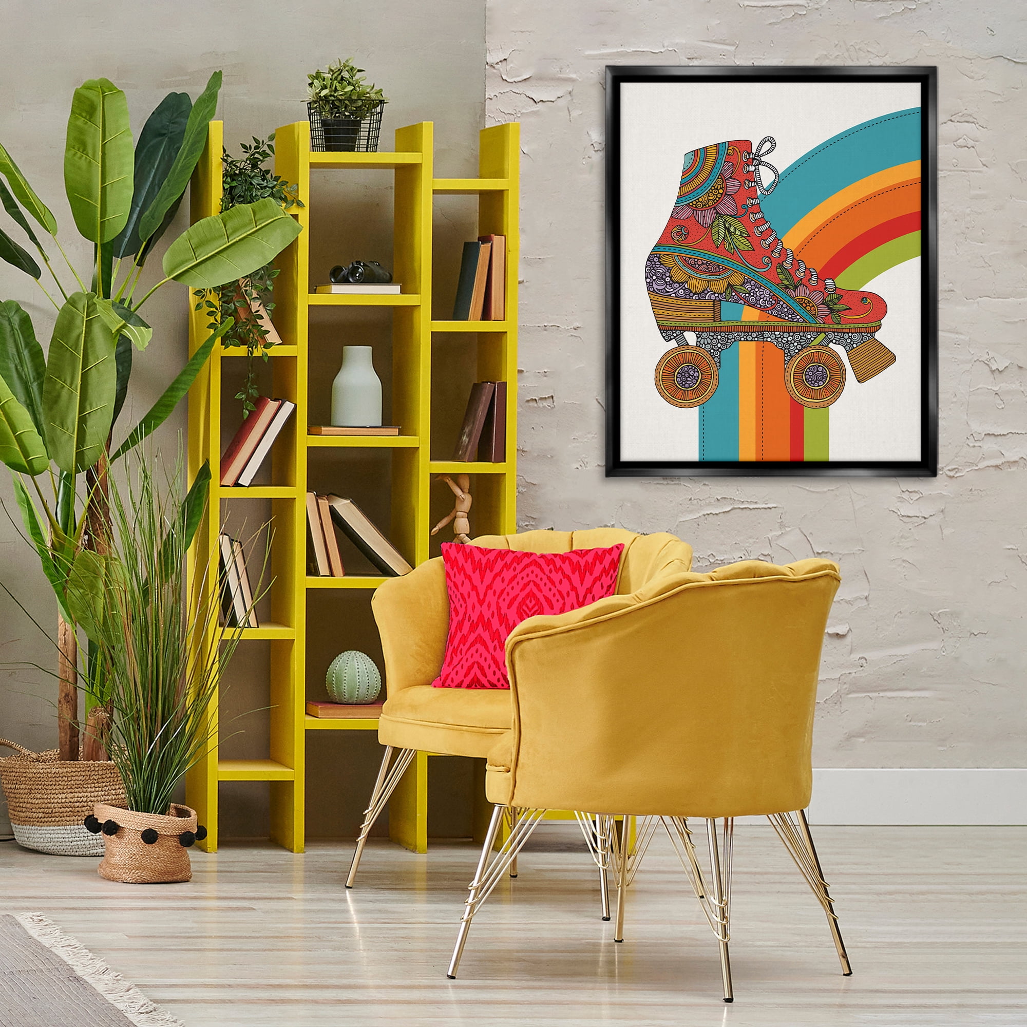 Stupell Industries Vintage Boho Roller Skate Entertainment Painting Black Floater Framed Canvas Art Print Wall Art, 25 x 31