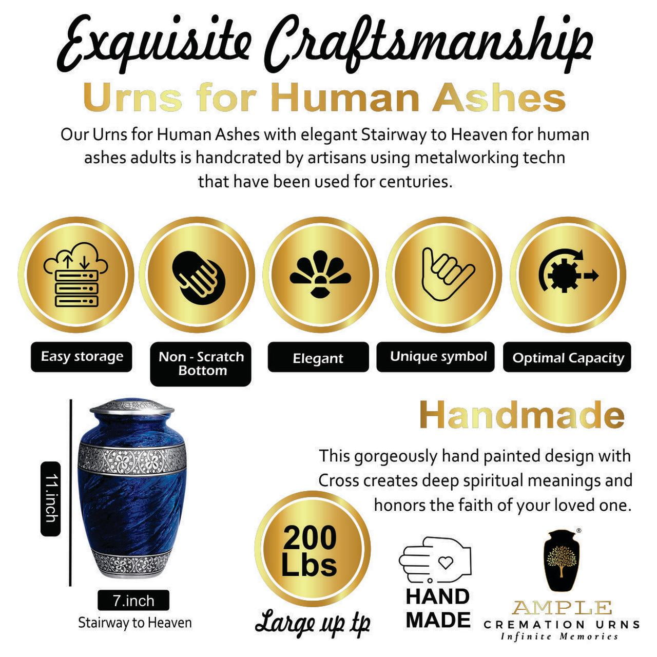 Ample Cremation Urn-Handcrafted Cremation Urn with Heart Motif-Funeral Urn-Model Urn-Urn for Ashes-Adult Urn-Urn for Human Ashes