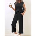 thumbnail image 6 of Two Piece Sets for Women Summer Vacation Outfits Cap Sleeve Tops Lounge Matching Sets Clothing Black XL, 6 of 9