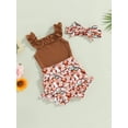 thumbnail image 3 of Cenuakty Baby Girls 3Pcs Summer Outfits, Ruffle Strap Romper + Floral Shorts + Headband Set, 3 of 9