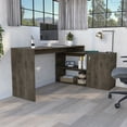 thumbnail image 2 of Office L-shaped Dark Brown Desk, Comprising Of Single Door Cabinet & 2 Shelves, 61.25''w X 29.86''h, Quality Particle Board Object Desk Furniture With And Two 61.25'' W 29.86'' H, Mounted, 2 of 3