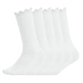 thumbnail image 2 of dazeni 6-Pack Girls' Ruffle Socks School Uniform Dress Socks Soft Athletic Mid-Calf Socks Solid Color White 6-14Years, 2 of 6