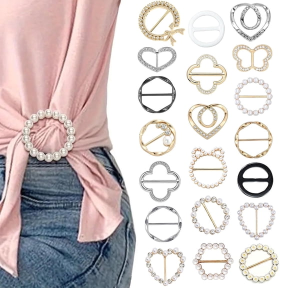 20 PCS Metal Scarf Rings & T-Shirt Clips, Gold Silver Round Scarf Buckles, Waist Clips & Tighteners for Women, Fashion Clothing Accessories